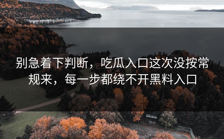 别急着下判断，吃瓜入口这次没按常规来，每一步都绕不开黑料入口
