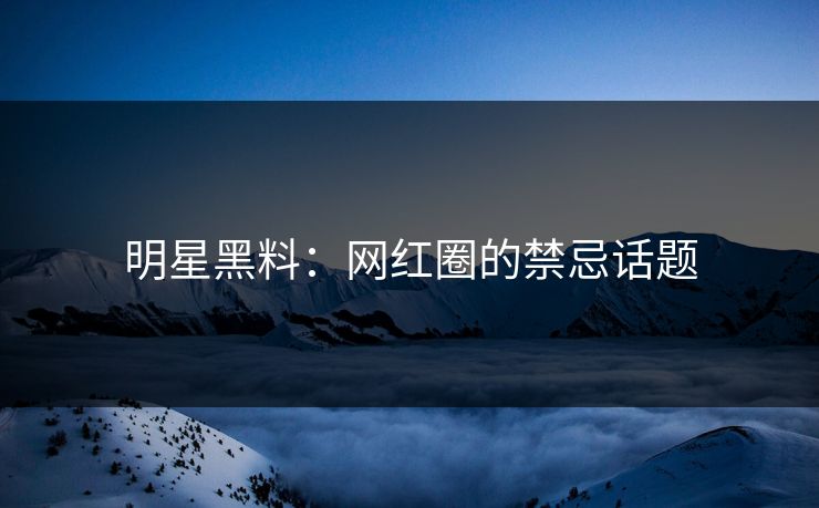 明星黑料：网红圈的禁忌话题