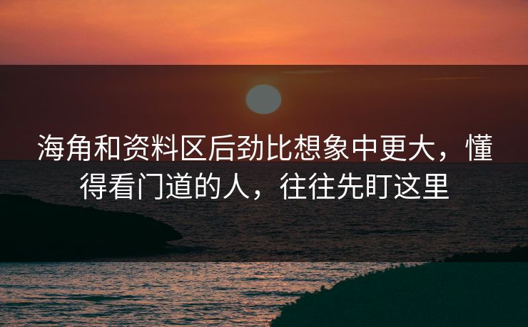 海角和资料区后劲比想象中更大，懂得看门道的人，往往先盯这里