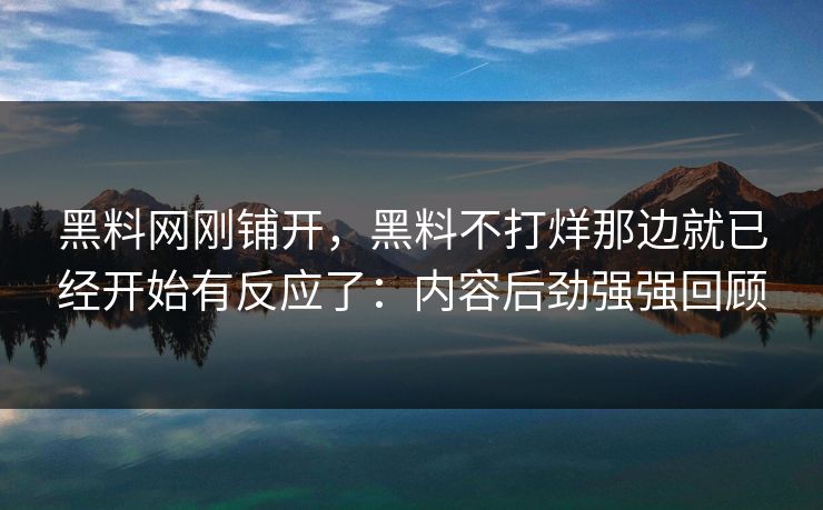 黑料网刚铺开，黑料不打烊那边就已经开始有反应了：内容后劲强强回顾