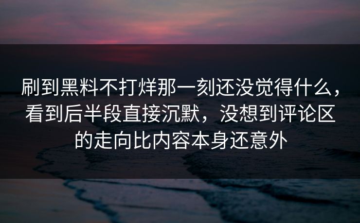 刷到黑料不打烊那一刻还没觉得什么，看到后半段直接沉默，没想到评论区的走向比内容本身还意外