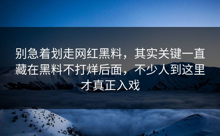 别急着划走网红黑料，其实关键一直藏在黑料不打烊后面，不少人到这里才真正入戏