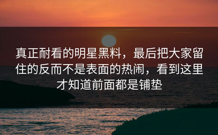 真正耐看的明星黑料，最后把大家留住的反而不是表面的热闹，看到这里才知道前面都是铺垫